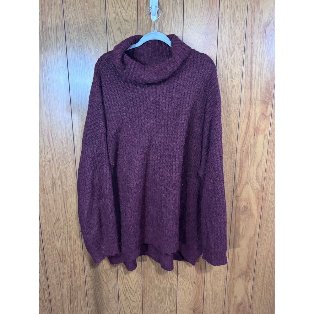 Old Navy Womens 3X Burgundy Cowl Neck Shaker Stitch Tunic Sweater Wool Blend